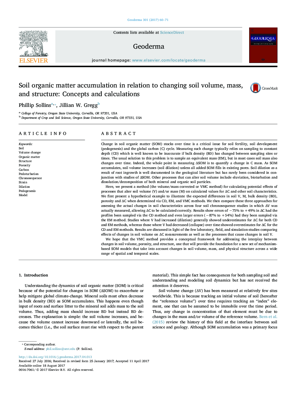 Soil organic matter accumulation in relation to changing soil volume, mass, and structure: Concepts and calculations