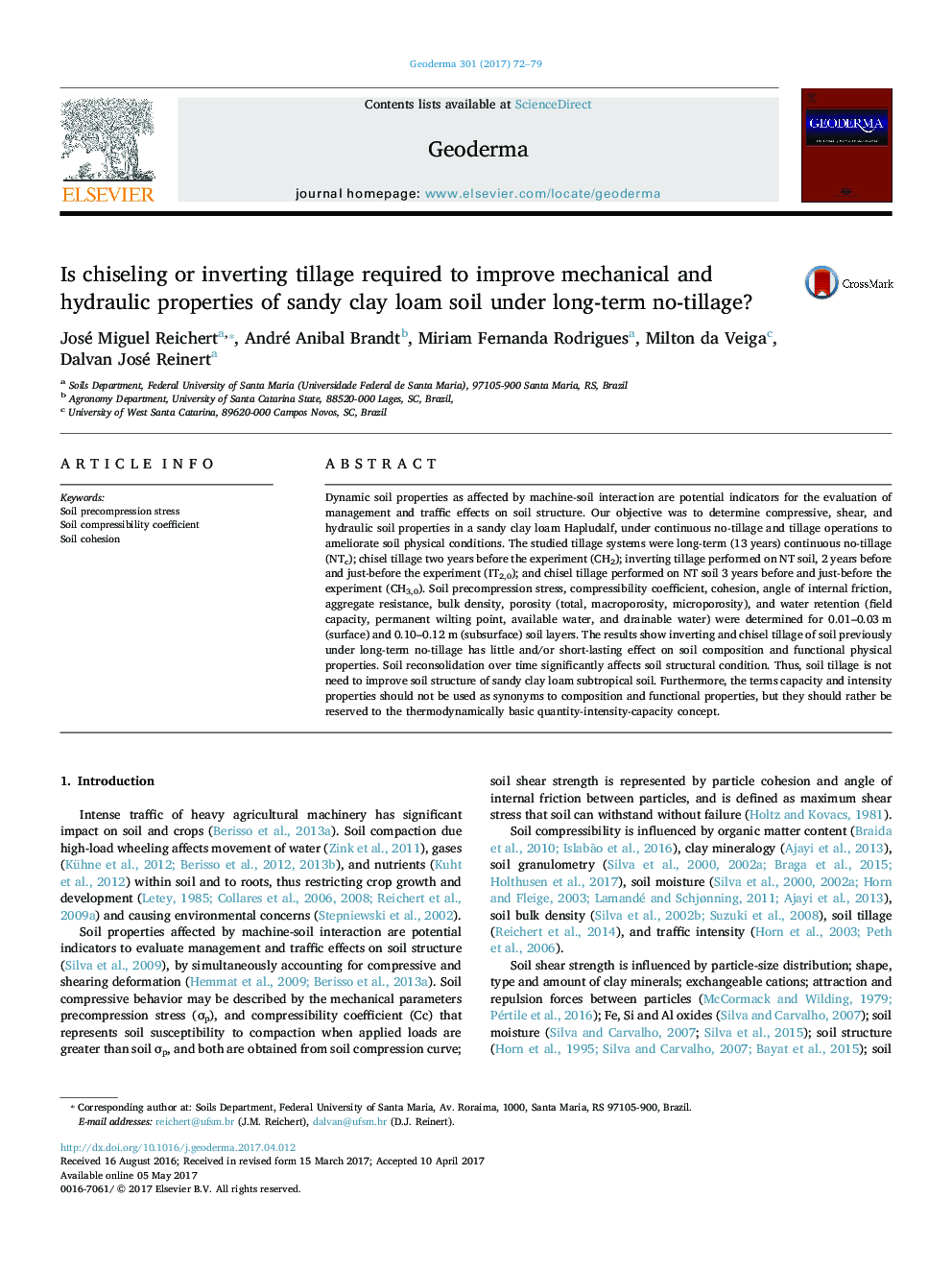 Is chiseling or inverting tillage required to improve mechanical and hydraulic properties of sandy clay loam soil under long-term no-tillage?