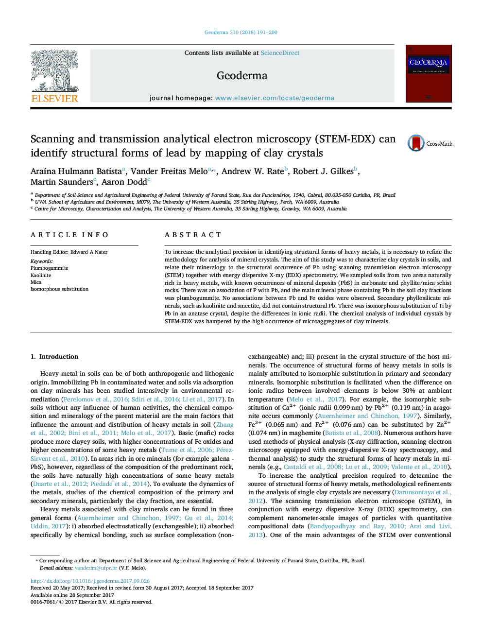 Scanning and transmission analytical electron microscopy (STEM-EDX) can identify structural forms of lead by mapping of clay crystals