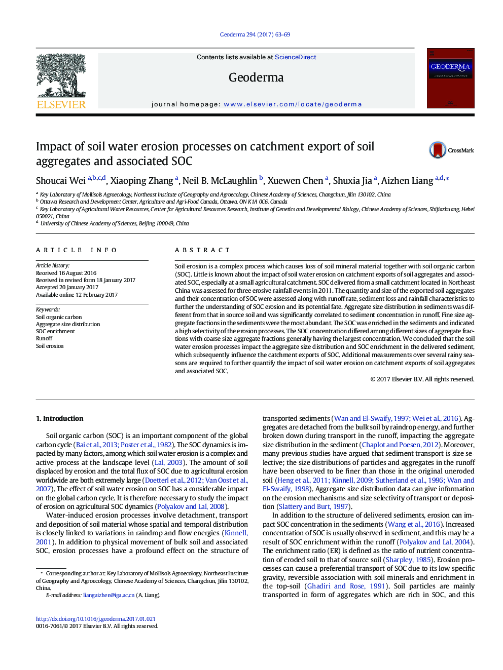 Impact of soil water erosion processes on catchment export of soil aggregates and associated SOC