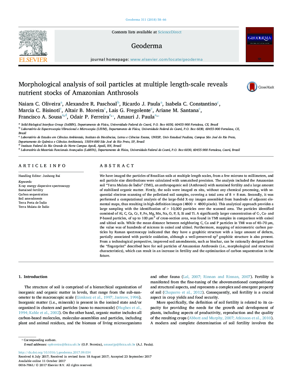 Morphological analysis of soil particles at multiple length-scale reveals nutrient stocks of Amazonian Anthrosols