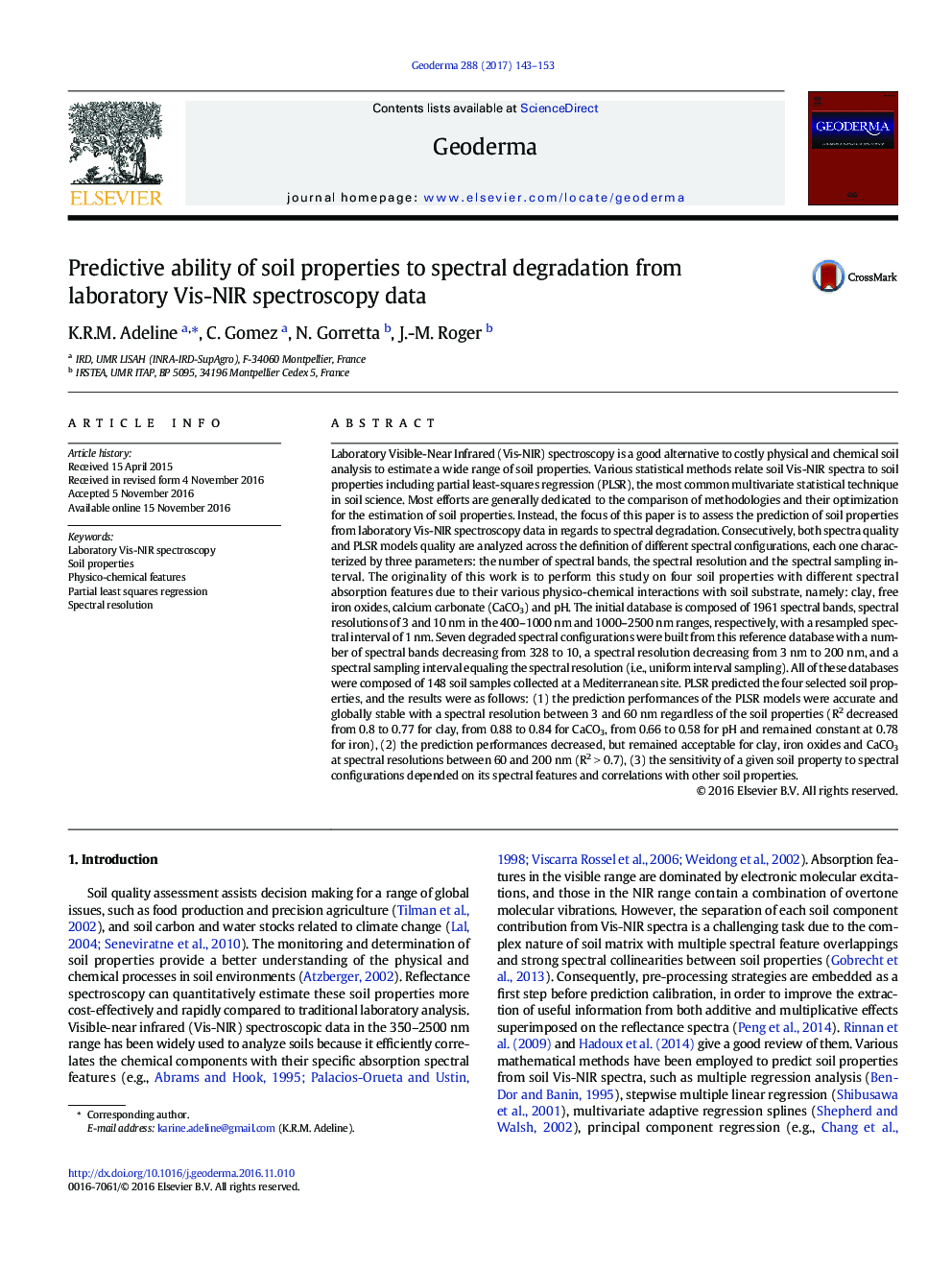 Predictive ability of soil properties to spectral degradation from laboratory Vis-NIR spectroscopy data