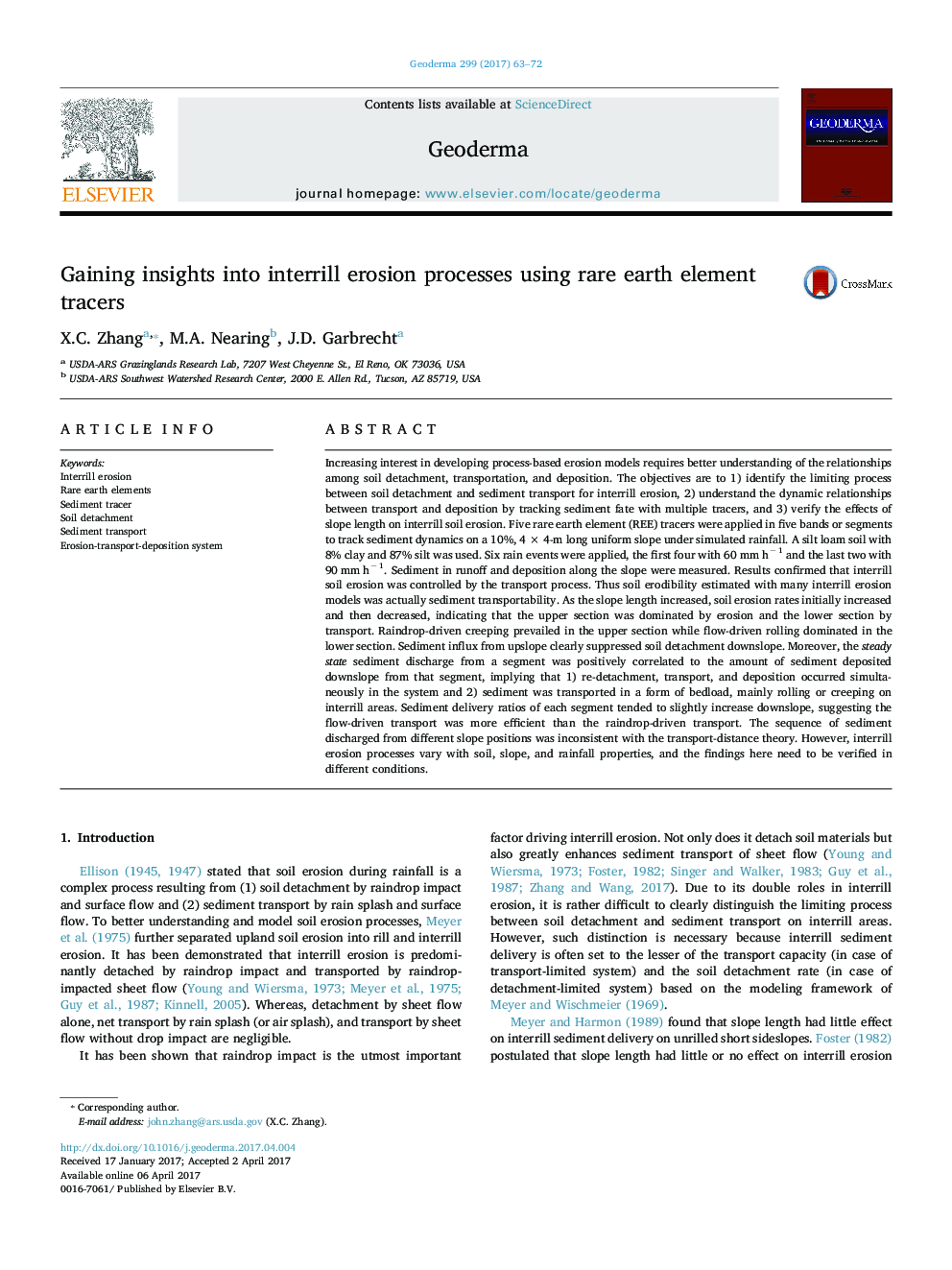 Gaining insights into interrill erosion processes using rare earth element tracers