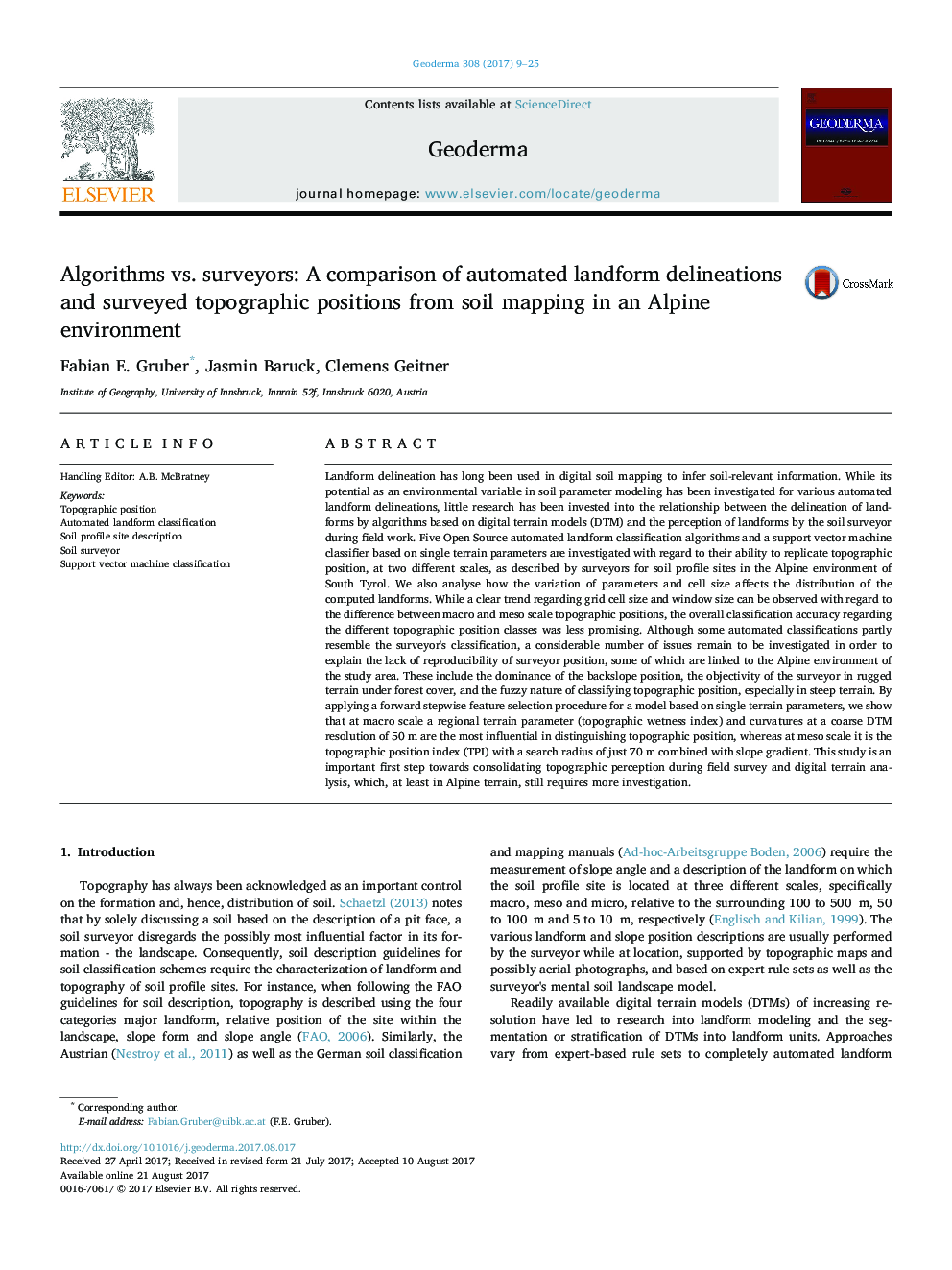 Algorithms vs. surveyors: A comparison of automated landform delineations and surveyed topographic positions from soil mapping in an Alpine environment