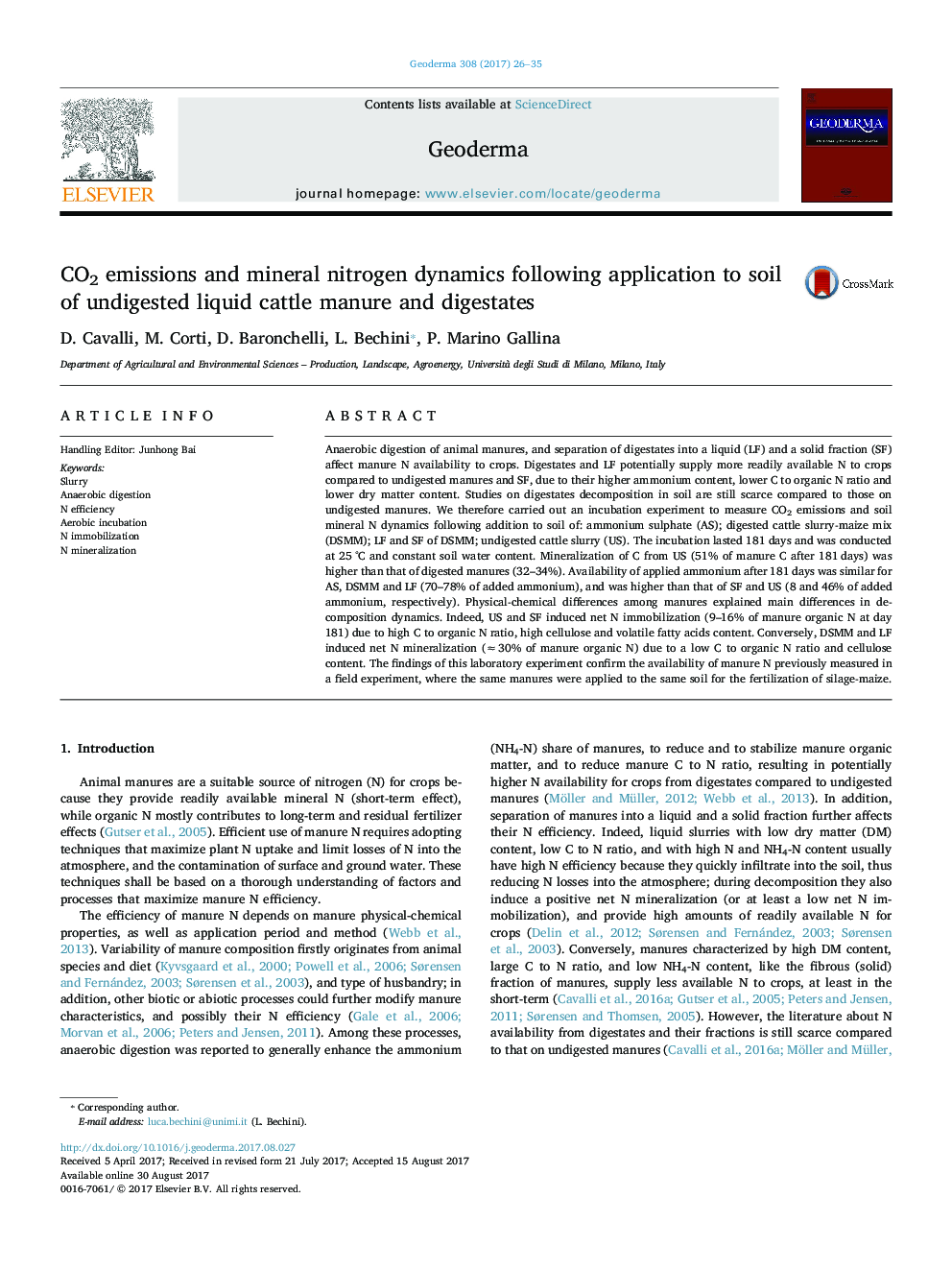 CO2 emissions and mineral nitrogen dynamics following application to soil of undigested liquid cattle manure and digestates
