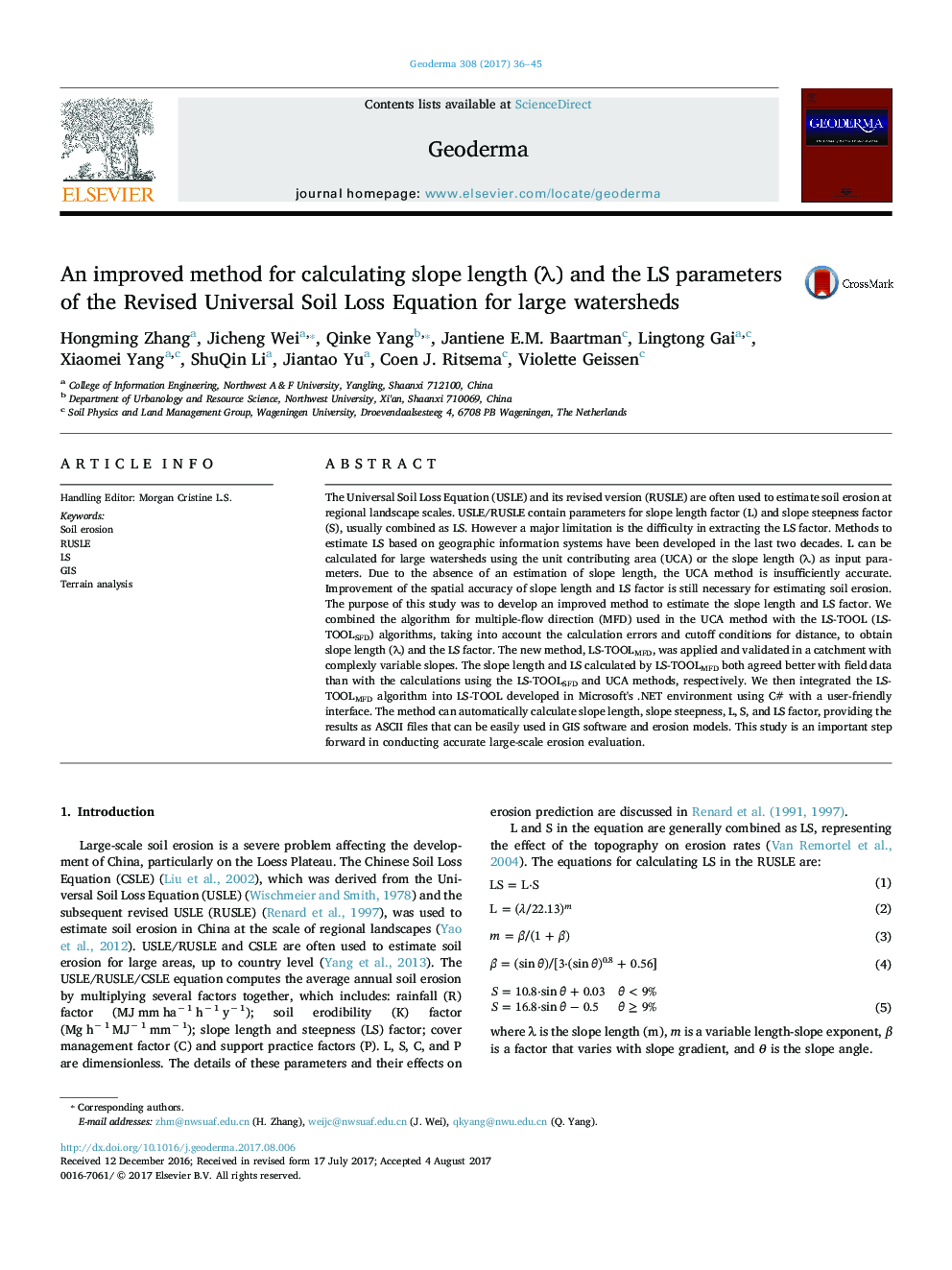 An improved method for calculating slope length (Î») and the LS parameters of the Revised Universal Soil Loss Equation for large watersheds