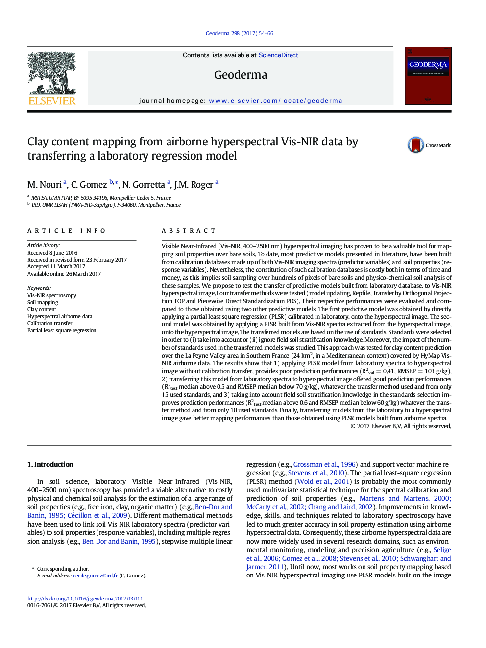 Clay content mapping from airborne hyperspectral Vis-NIR data by transferring a laboratory regression model