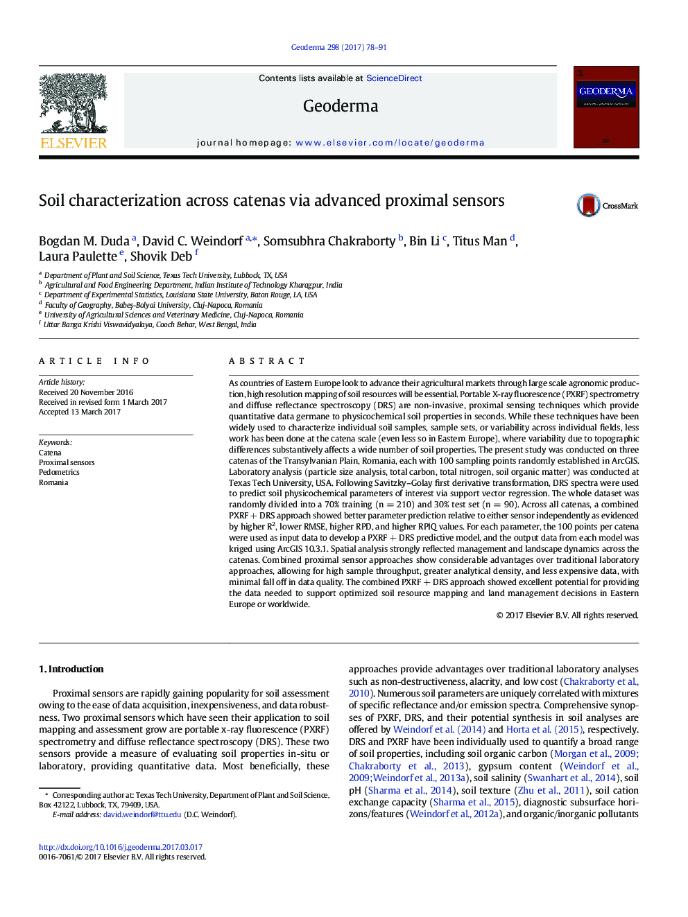 Soil characterization across catenas via advanced proximal sensors