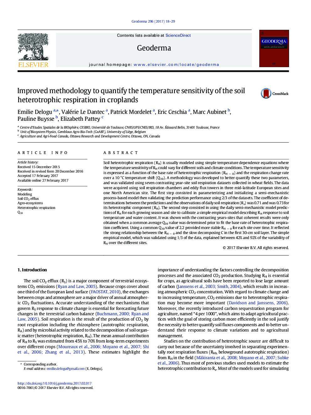 Improved methodology to quantify the temperature sensitivity of the soil heterotrophic respiration in croplands