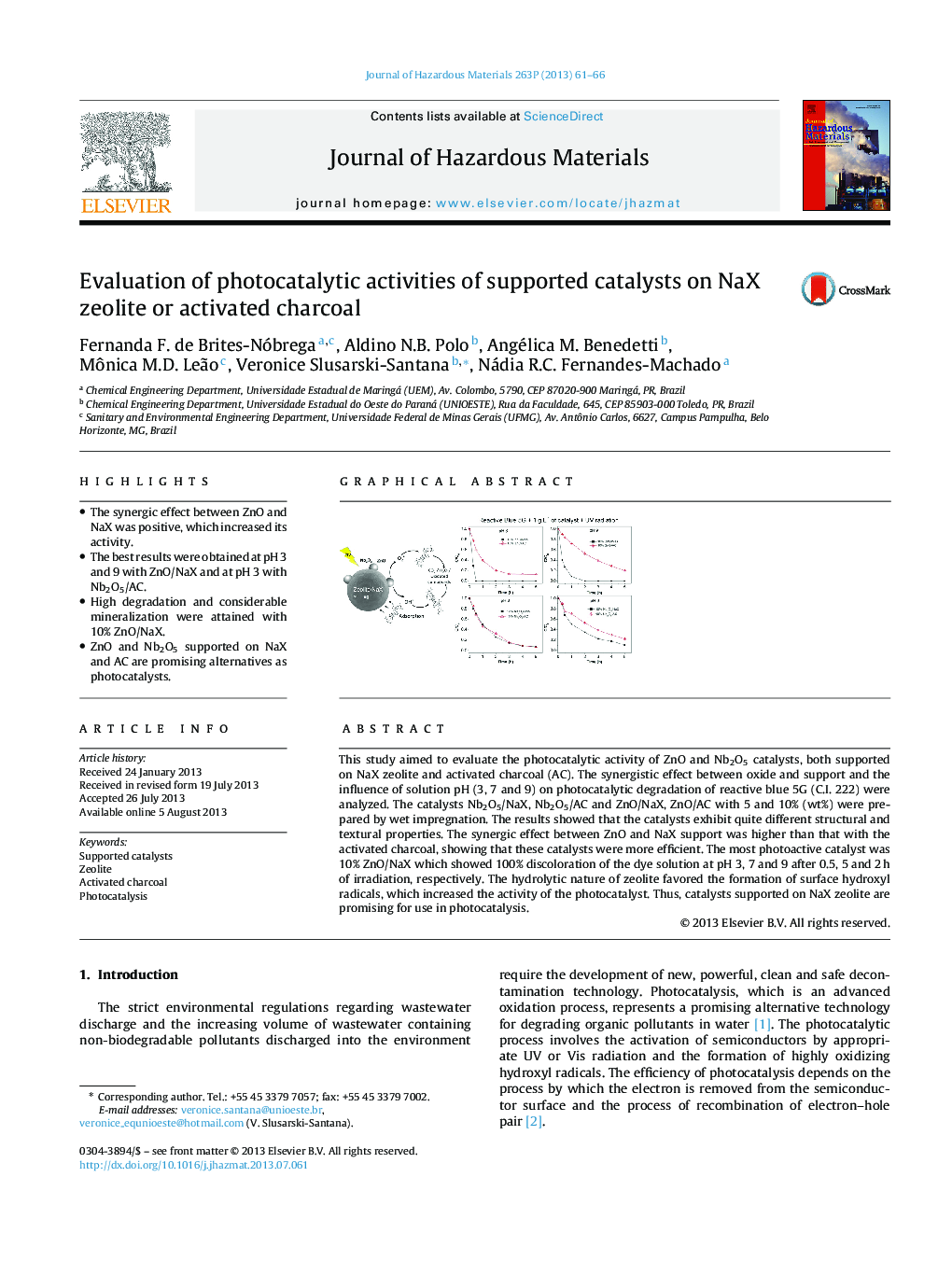 Evaluation of photocatalytic activities of supported catalysts on NaX zeolite or activated charcoal