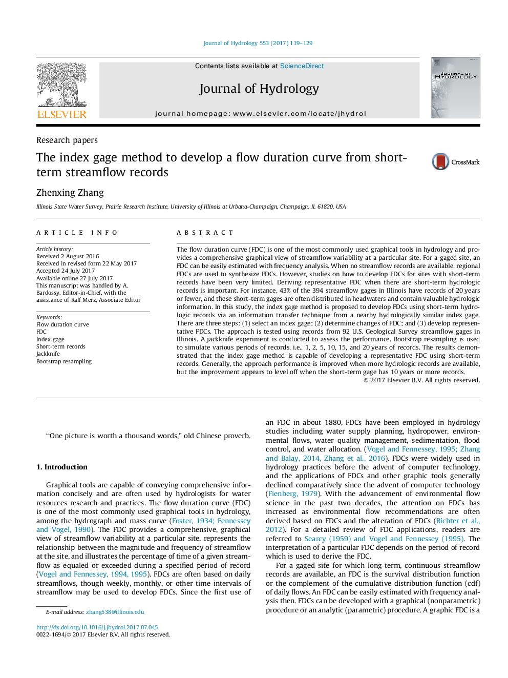 Research papersThe index gage method to develop a flow duration curve from short-term streamflow records