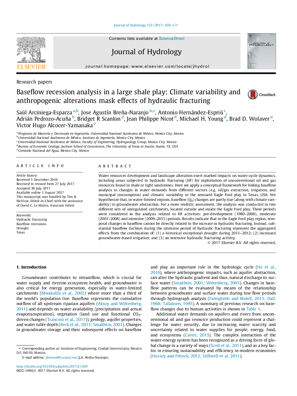 عکس صفحه اول مقاله: Research papersBaseflow recession analysis in a large shale play: Climate variability and anthropogenic alterations mask effects of hydraulic fracturing Research papersBaseflow recession analysis in a large shale play: Climate variability and anthropogenic alterations mask effects of hydraulic fracturing