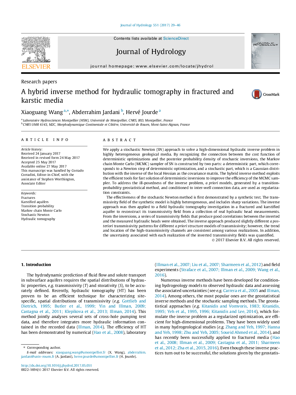 Research papersA hybrid inverse method for hydraulic tomography in fractured and karstic media