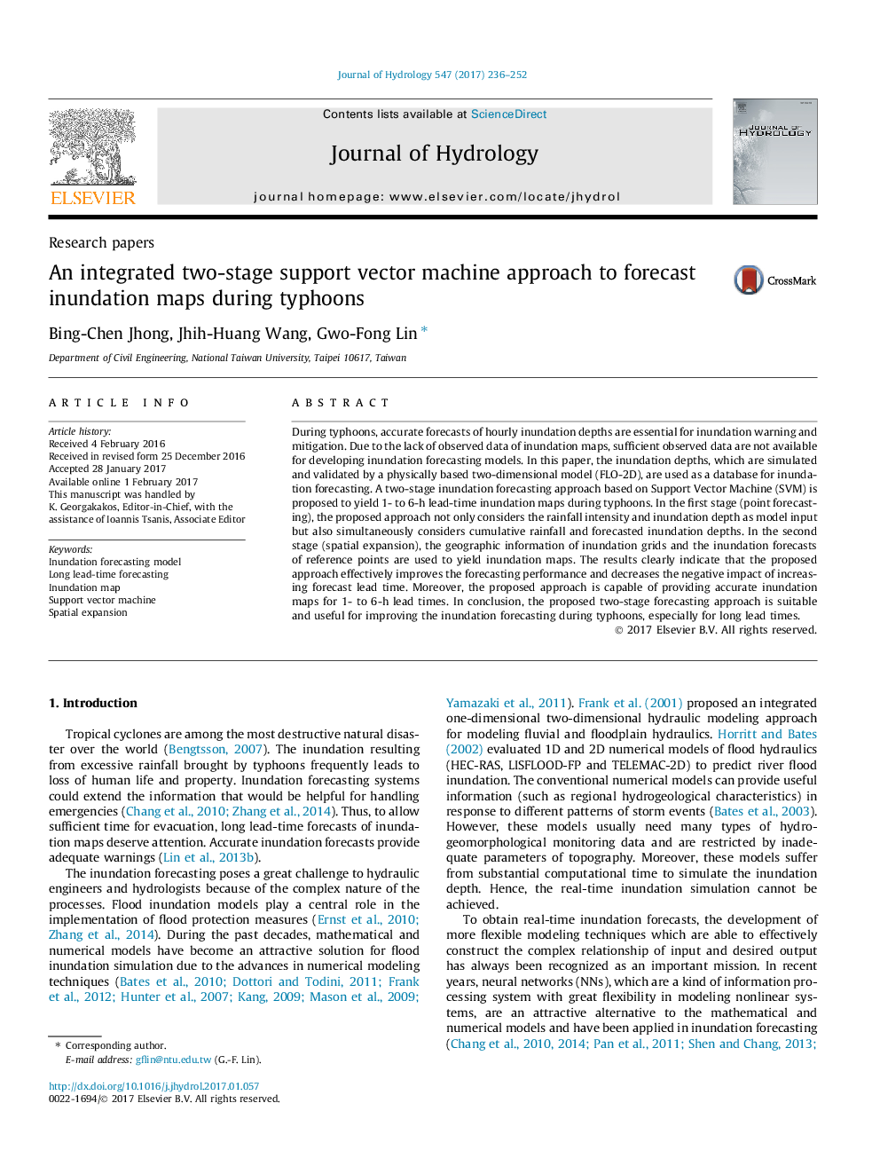 Research papersAn integrated two-stage support vector machine approach to forecast inundation maps during typhoons