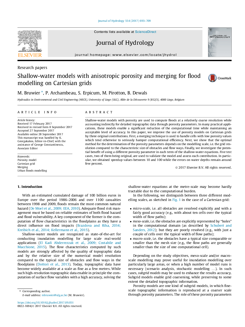 Research papersShallow-water models with anisotropic porosity and merging for flood modelling on Cartesian grids