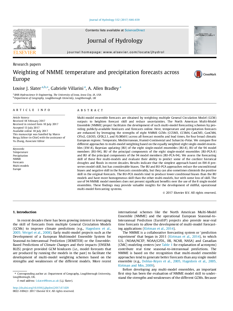 Research papersWeighting of NMME temperature and precipitation forecasts across Europe