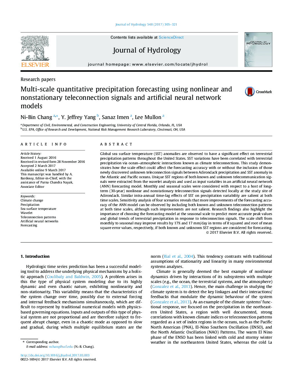 Research papersMulti-scale quantitative precipitation forecasting using nonlinear and nonstationary teleconnection signals and artificial neural network models