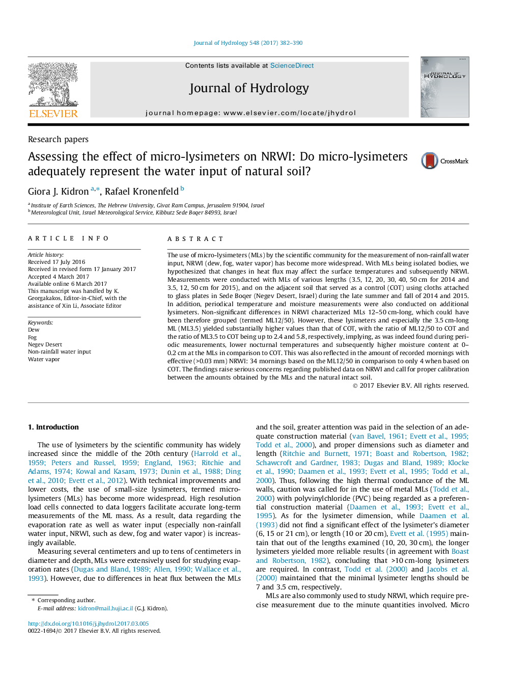 Research papersAssessing the effect of micro-lysimeters on NRWI: Do micro-lysimeters adequately represent the water input of natural soil?