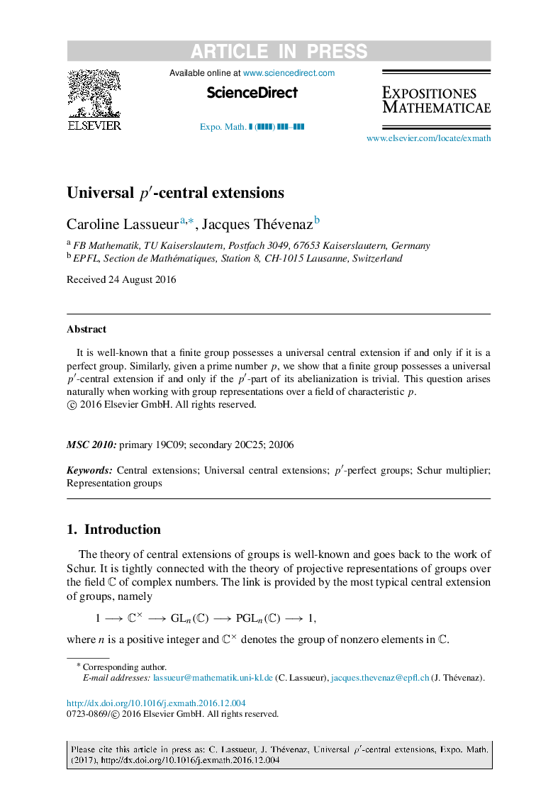 Universal pâ²-central extensions