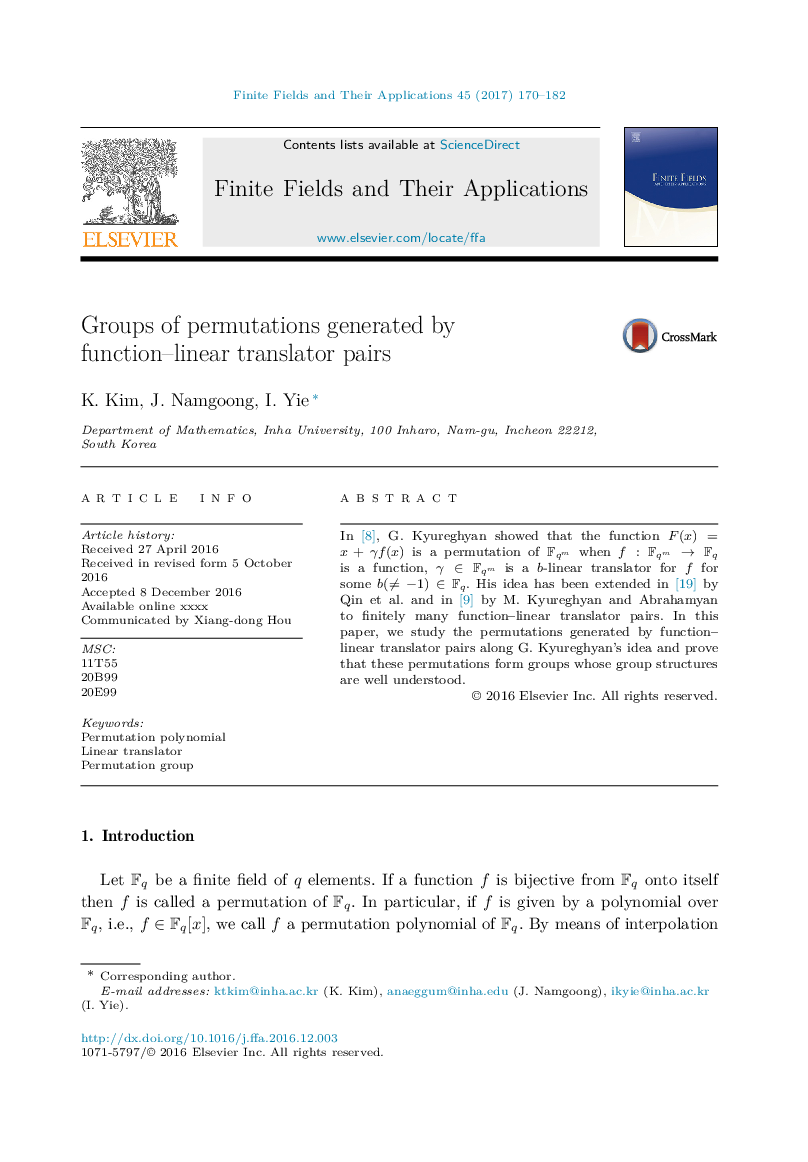 Groups of permutations generated by function-linear translator pairs