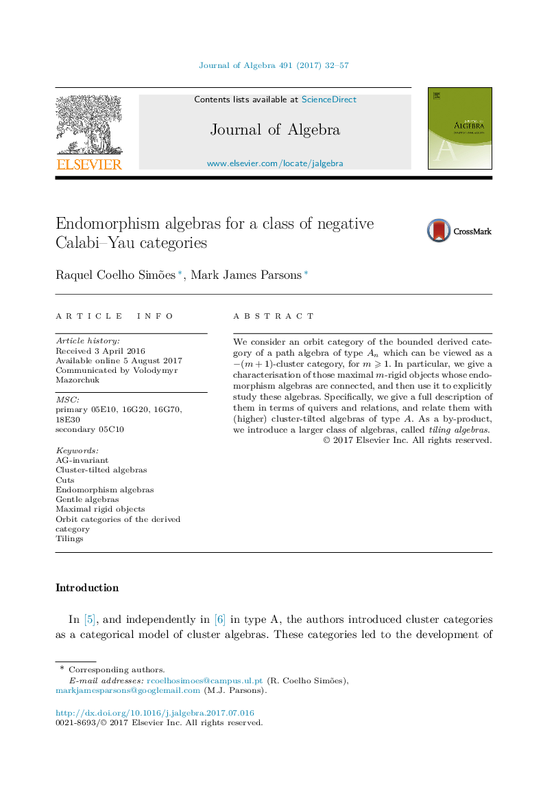 Endomorphism algebras for a class of negative Calabi-Yau categories