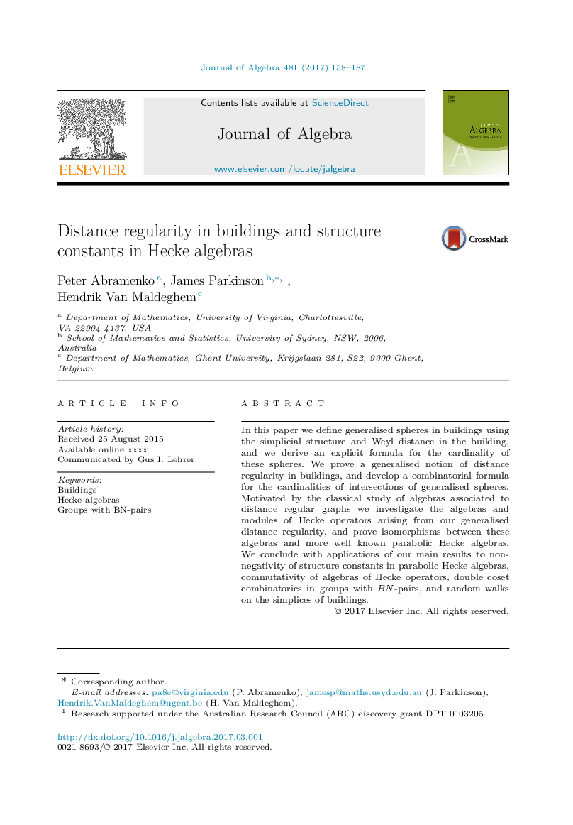 Distance regularity in buildings and structure constants in Hecke algebras