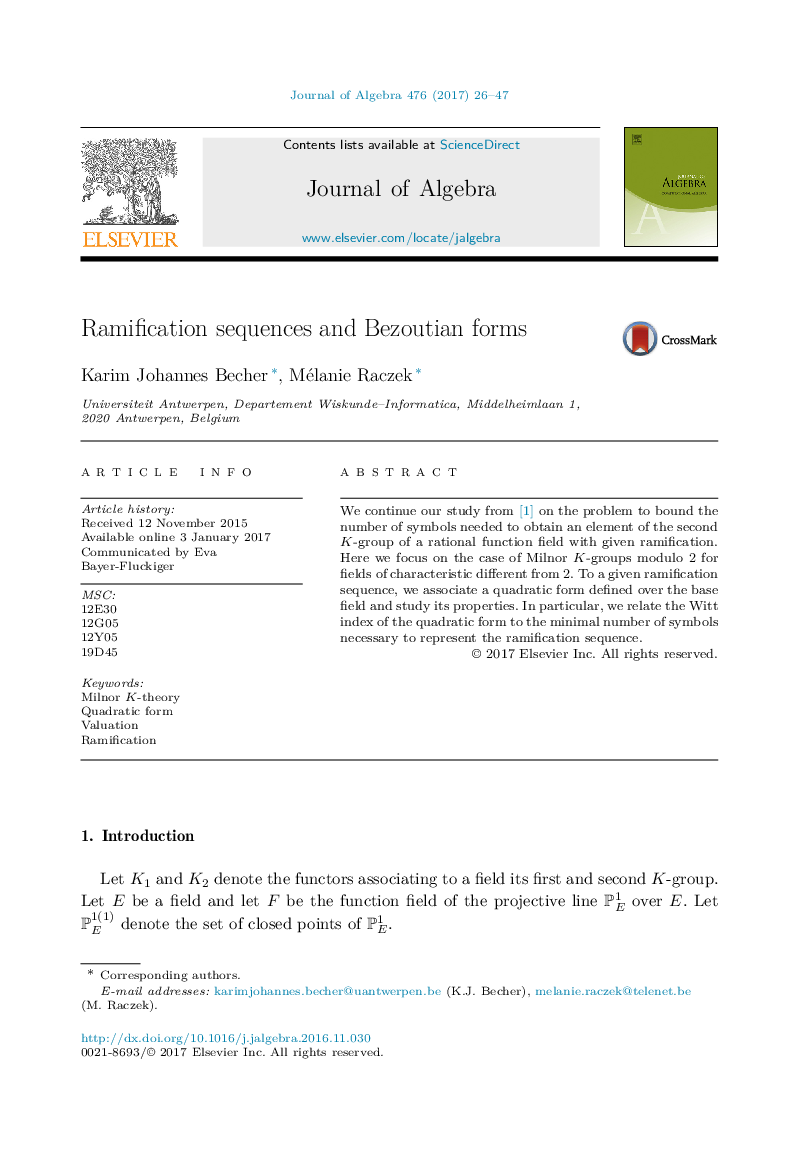 Ramification sequences and Bezoutian forms