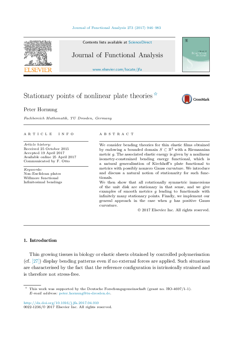 Stationary points of nonlinear plate theories