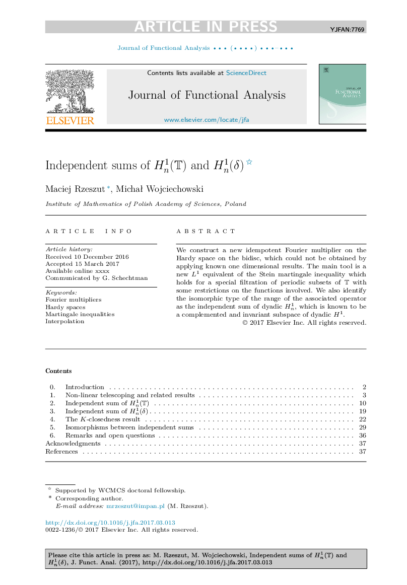 Independent sums of Hn1(T) and Hn1(Î´)