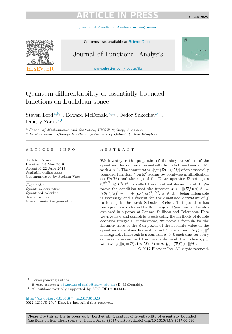 Quantum differentiability of essentially bounded functions on Euclidean space