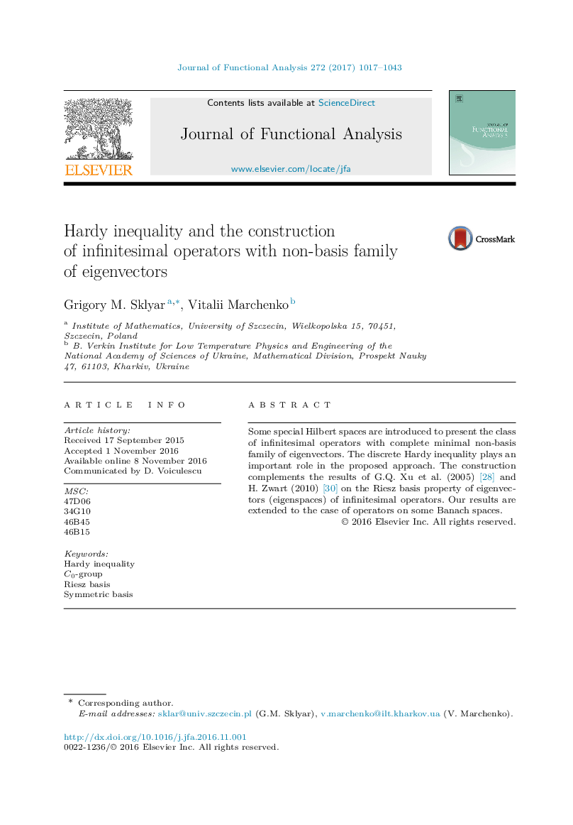 Hardy inequality and the construction of infinitesimal operators with non-basis family of eigenvectors