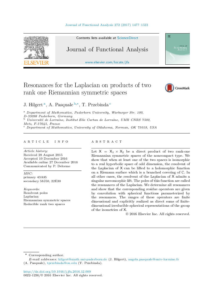 Resonances for the Laplacian on products of two rank one Riemannian symmetric spaces