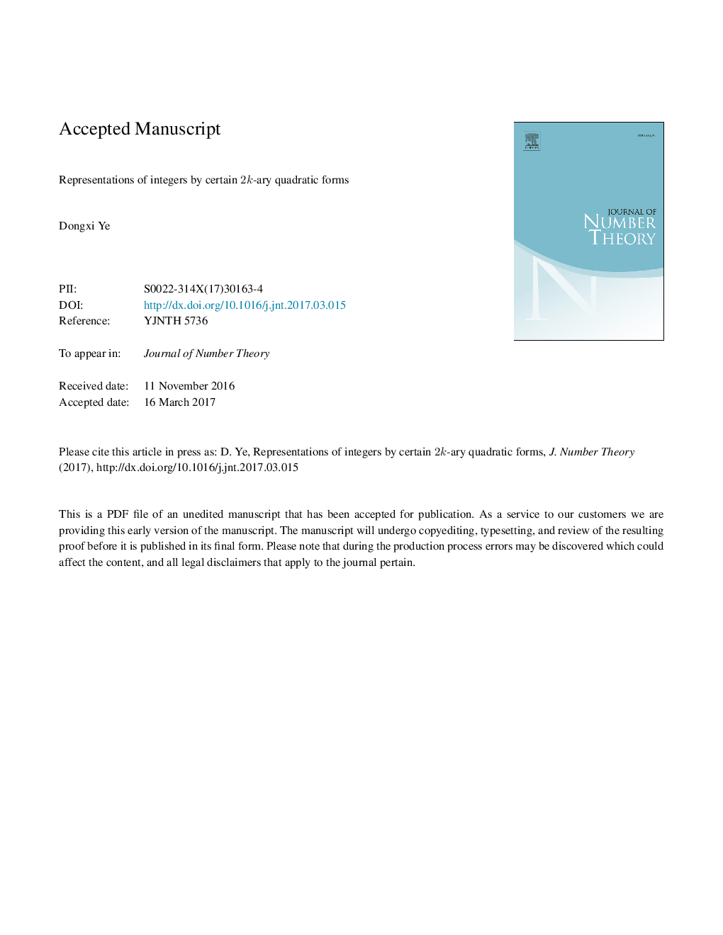 Representations of integers by certain 2k-ary quadratic forms