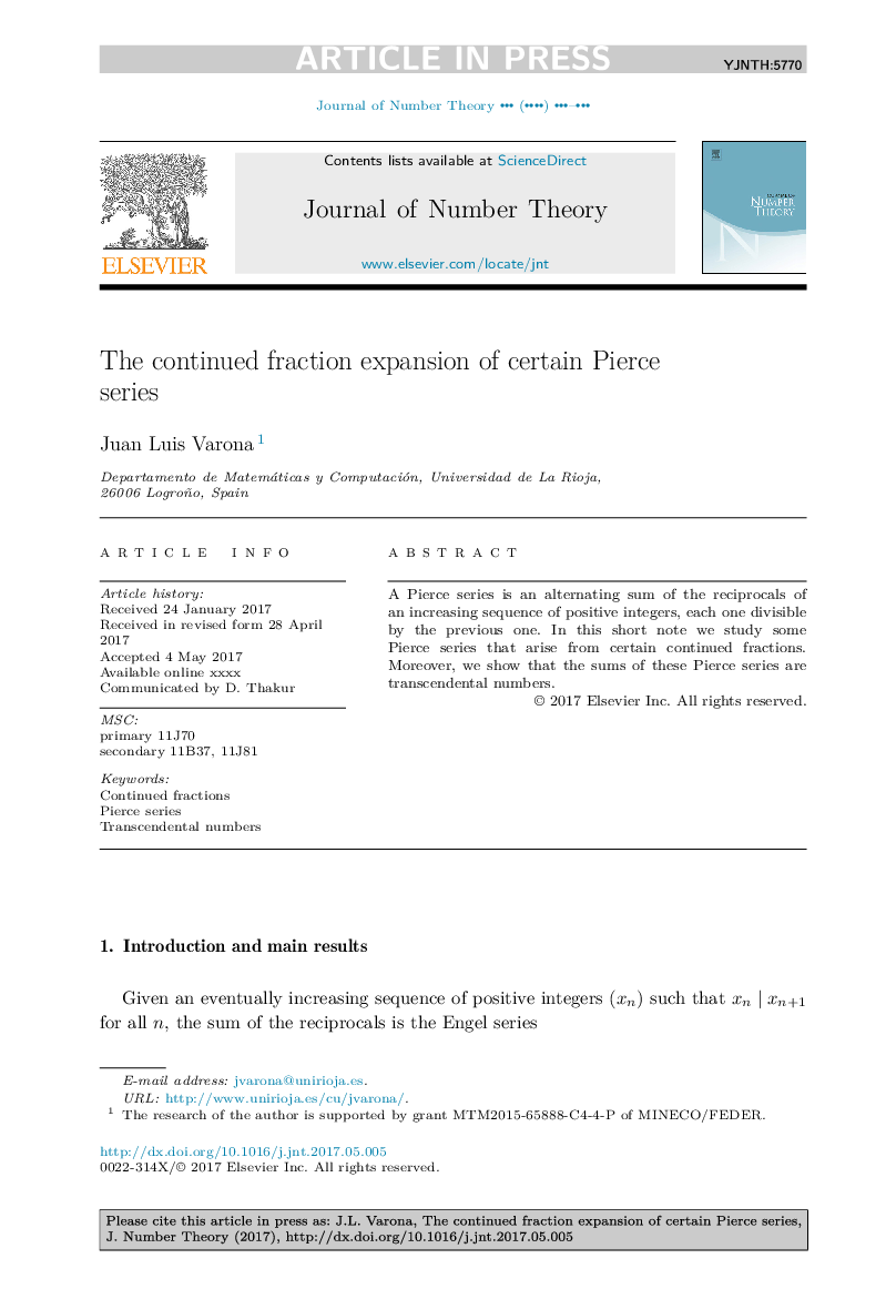 The continued fraction expansion of certain Pierce series