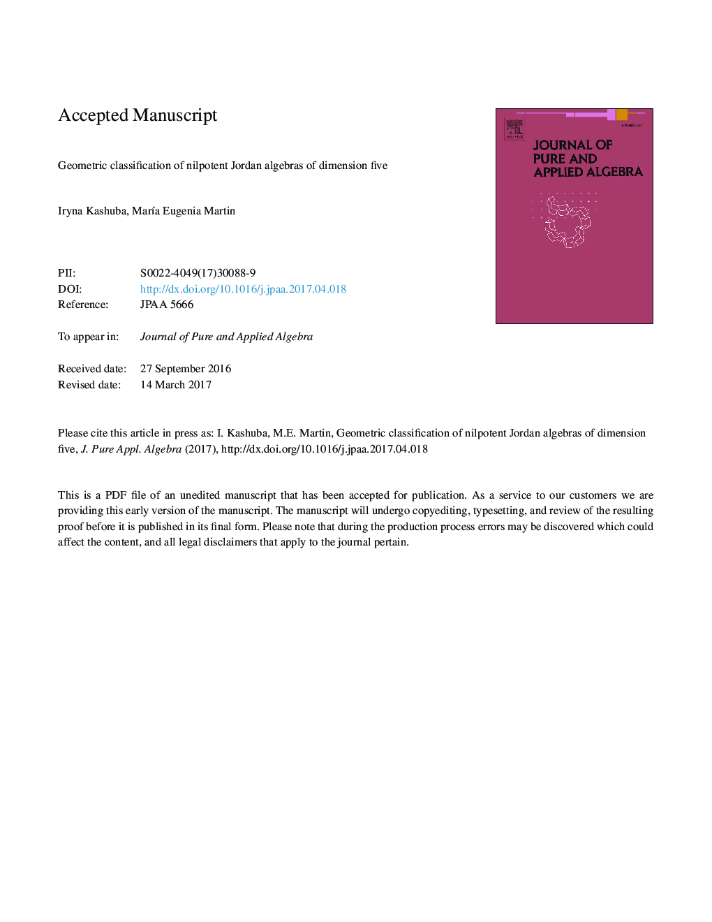 Geometric classification of nilpotent Jordan algebras of dimension five