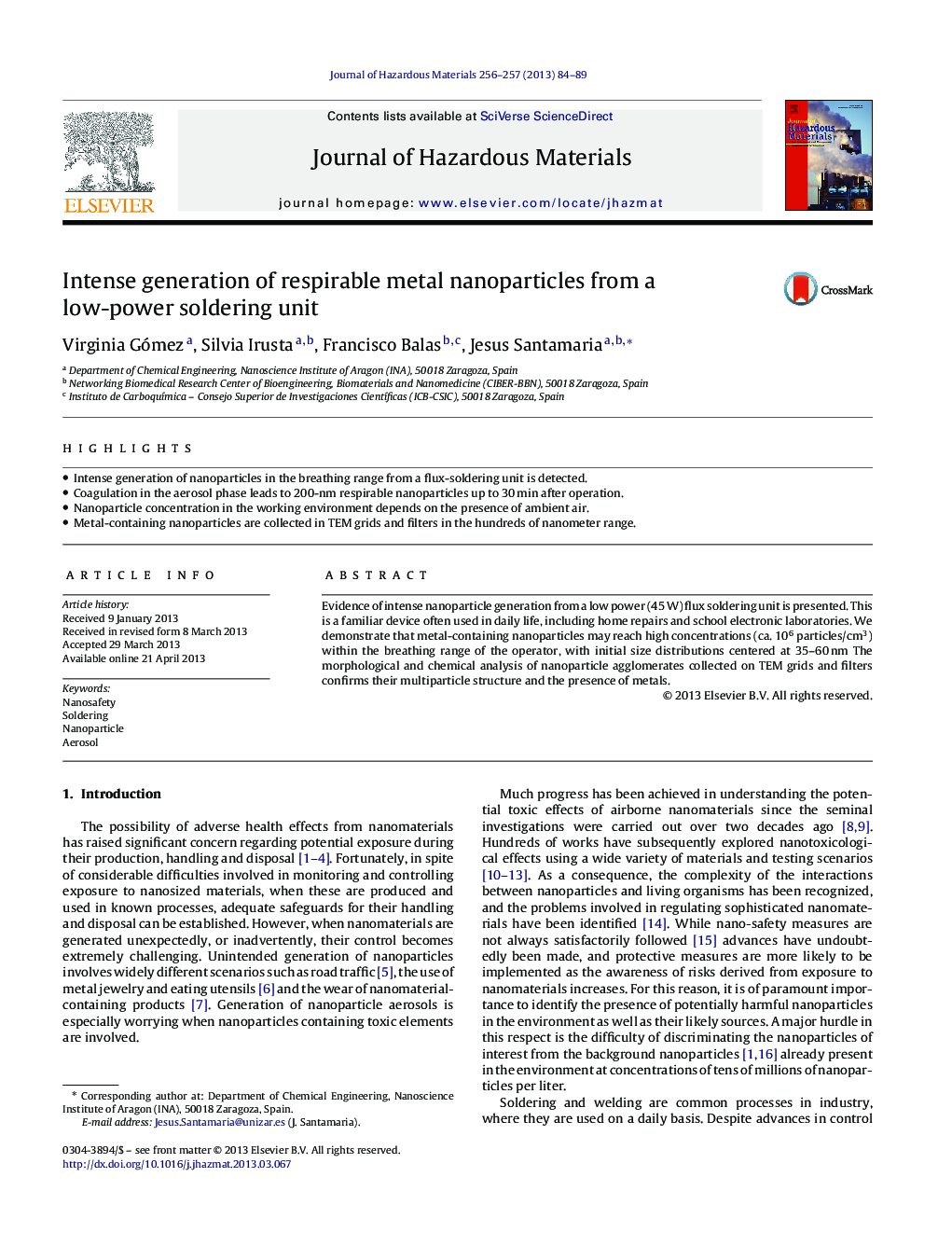 Intense generation of respirable metal nanoparticles from a low-power soldering unit