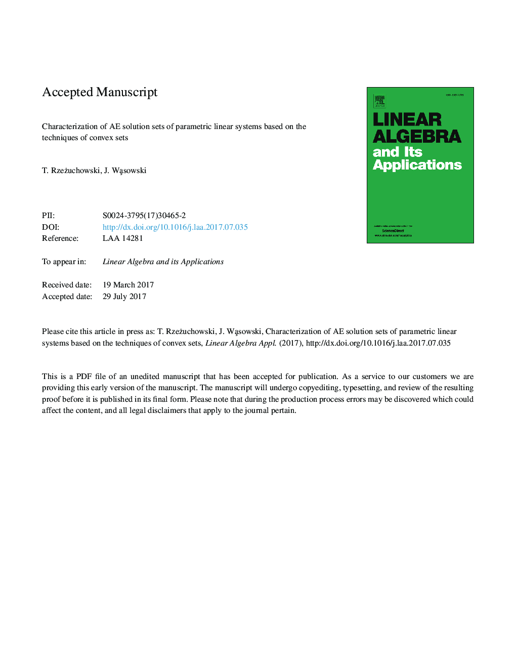 Characterization of AE solution sets of parametric linear systems based on the techniques of convex sets