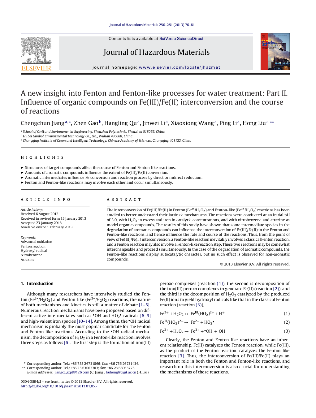 A new insight into Fenton and Fenton-like processes for water treatment: Part II. Influence of organic compounds on Fe(III)/Fe(II) interconversion and the course of reactions