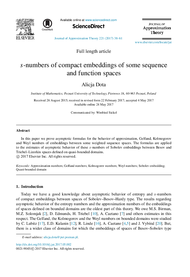 
         s-numbers of compact embeddings of some sequence and function spaces