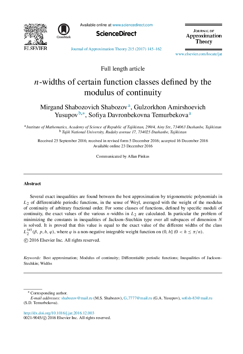 n-widths of certain function classes defined by the modulus of continuity