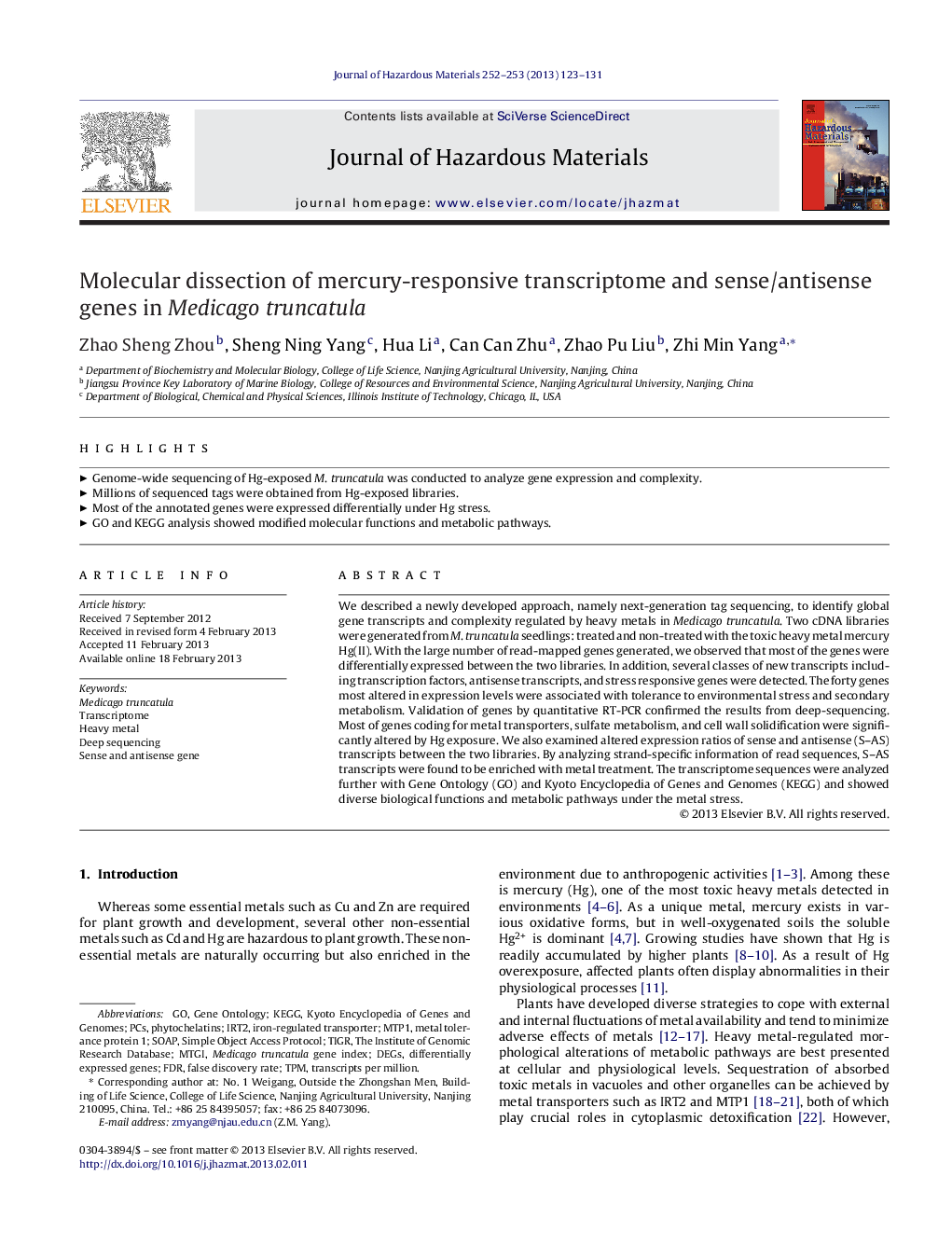 Molecular dissection of mercury-responsive transcriptome and sense/antisense genes in Medicago truncatula