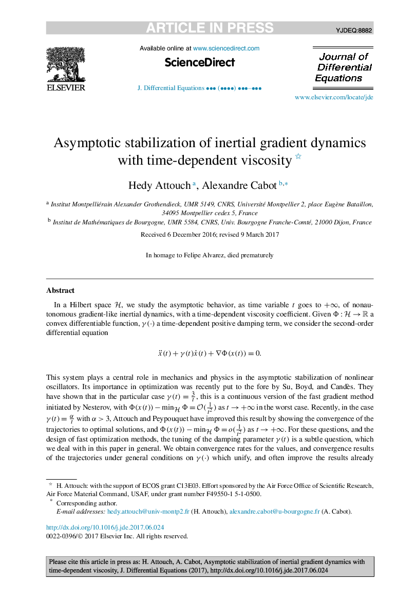 Asymptotic stabilization of inertial gradient dynamics with time-dependent viscosity