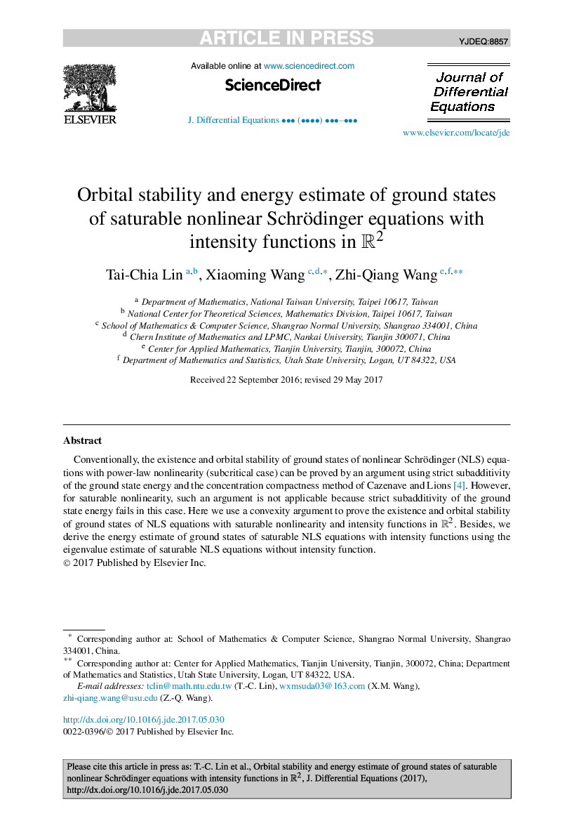 Orbital stability and energy estimate of ground states of saturable nonlinear Schrödinger equations with intensity functions in R2