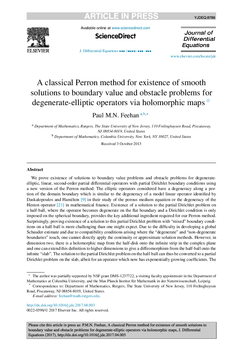 A classical Perron method for existence of smooth solutions to boundary value and obstacle problems for degenerate-elliptic operators via holomorphic maps