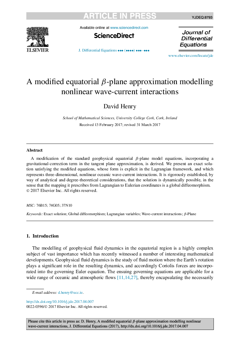 A modified equatorial Î²-plane approximation modelling nonlinear wave-current interactions