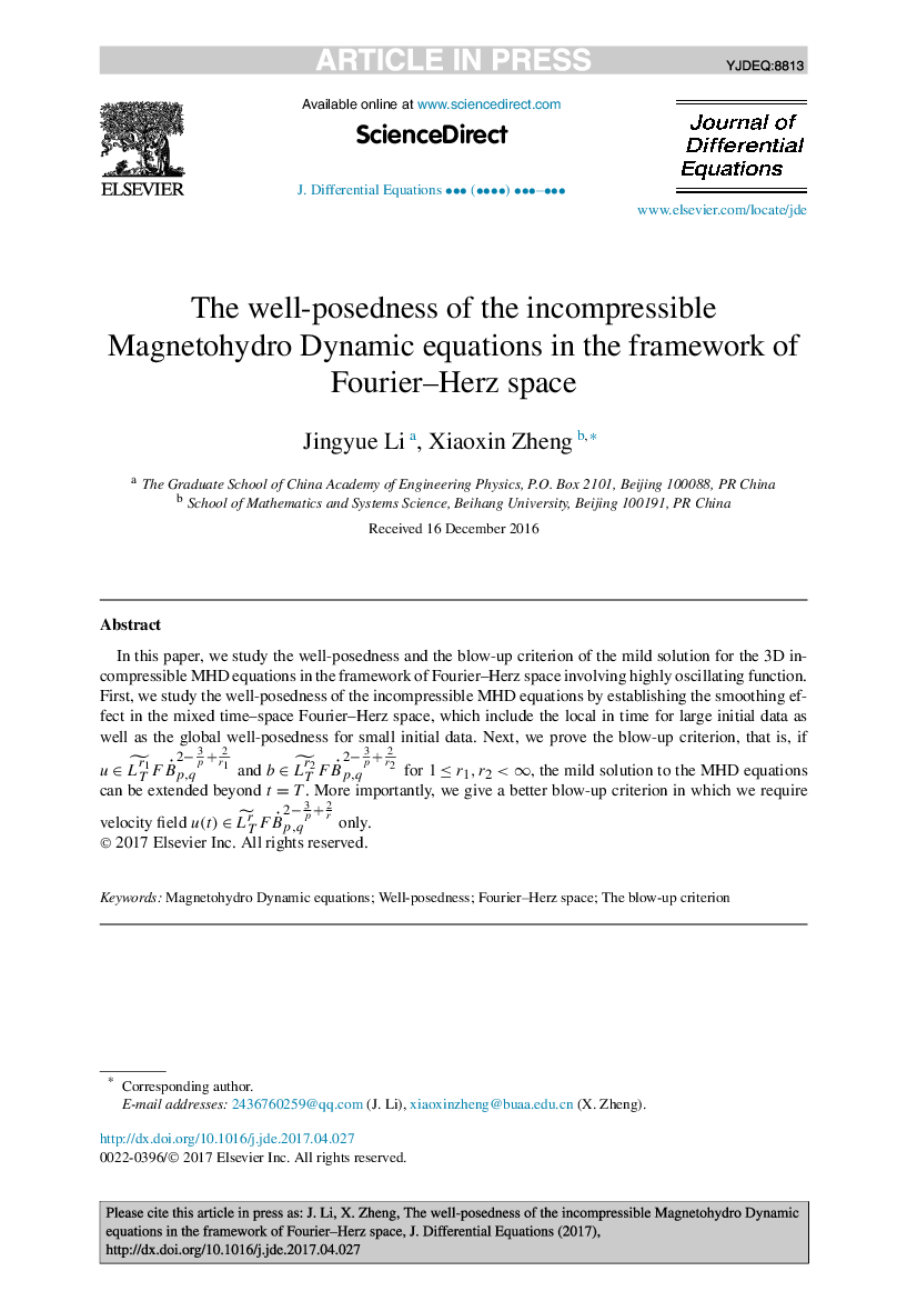 The well-posedness of the incompressible Magnetohydro Dynamic equations in the framework of Fourier-Herz space