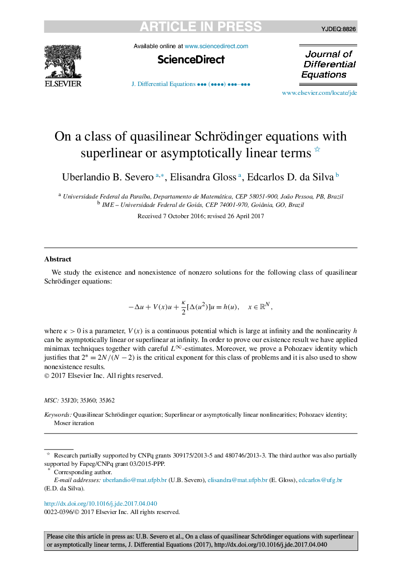 On a class of quasilinear Schrödinger equations with superlinear or asymptotically linear terms