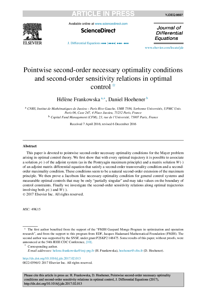 Pointwise second-order necessary optimality conditions and second-order sensitivity relations in optimal control