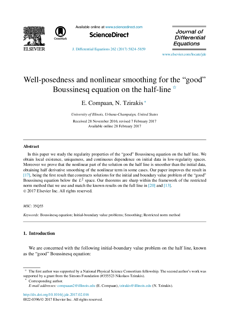 Well-posedness and nonlinear smoothing for the “good” Boussinesq equation on the half-line