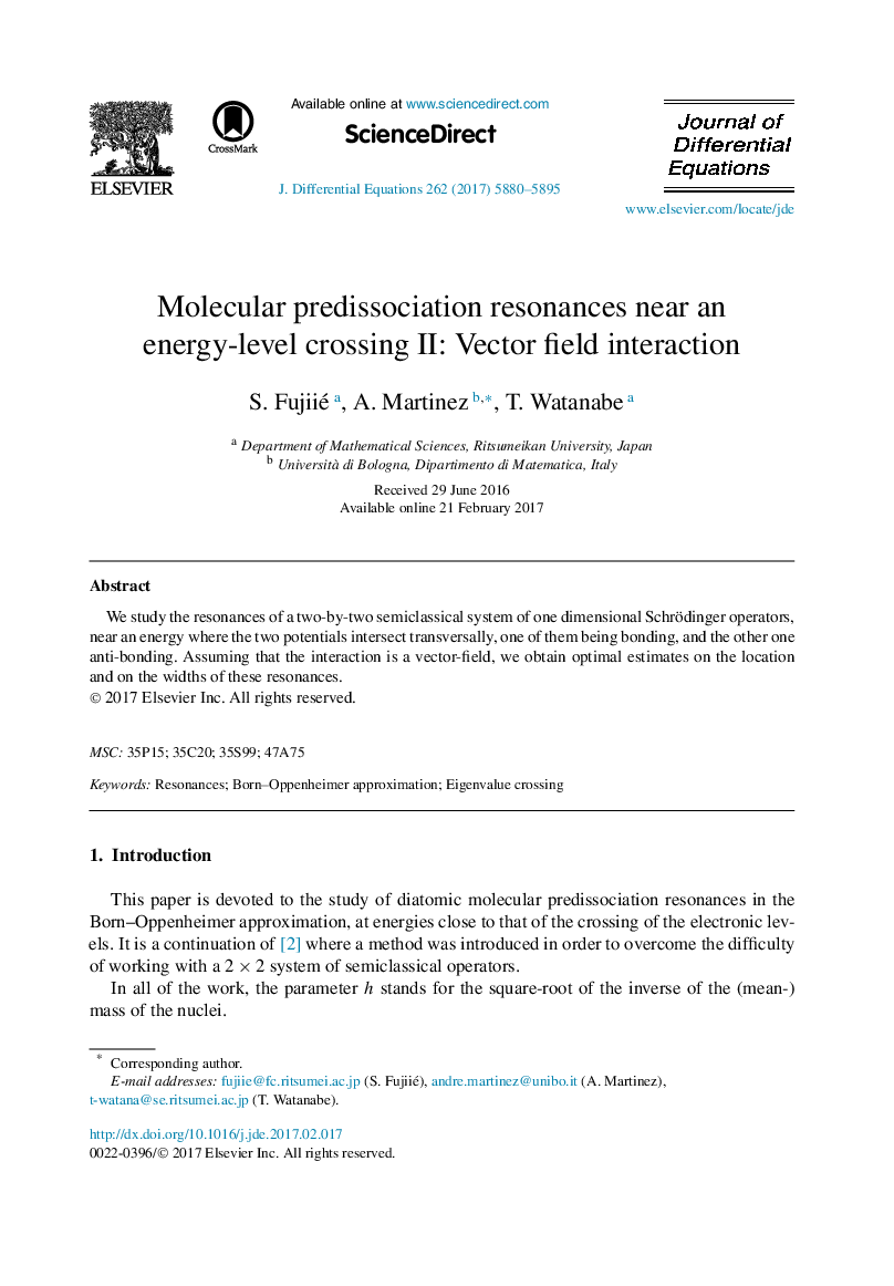 Molecular predissociation resonances near an energy-level crossing II: Vector field interaction